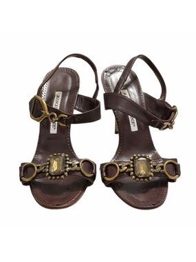 Manolo Blahnik Dark Brown Sandals with Gold Details Size 36.5